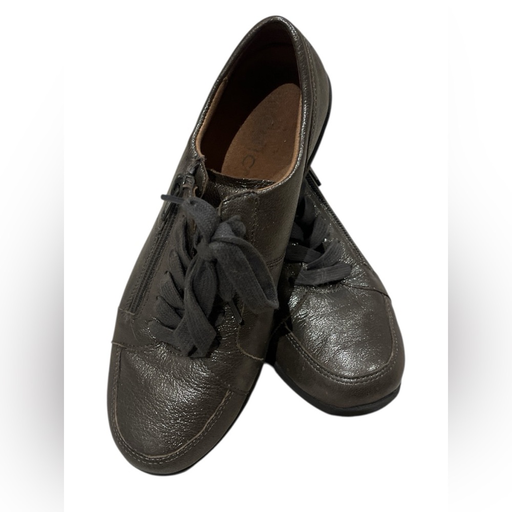 Vionic Abigail Side Zip with laces Sneaker - Metallic Pewter